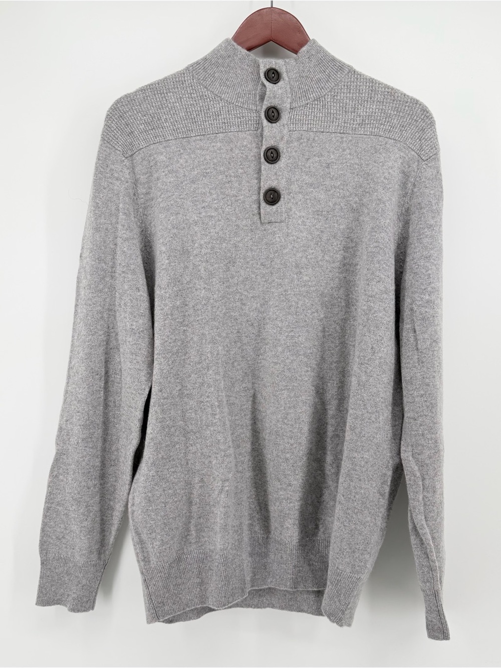 Daniel‎ Hechter Paris Men's Large Gray 100% Cashmere Button Mock Neck Sweater